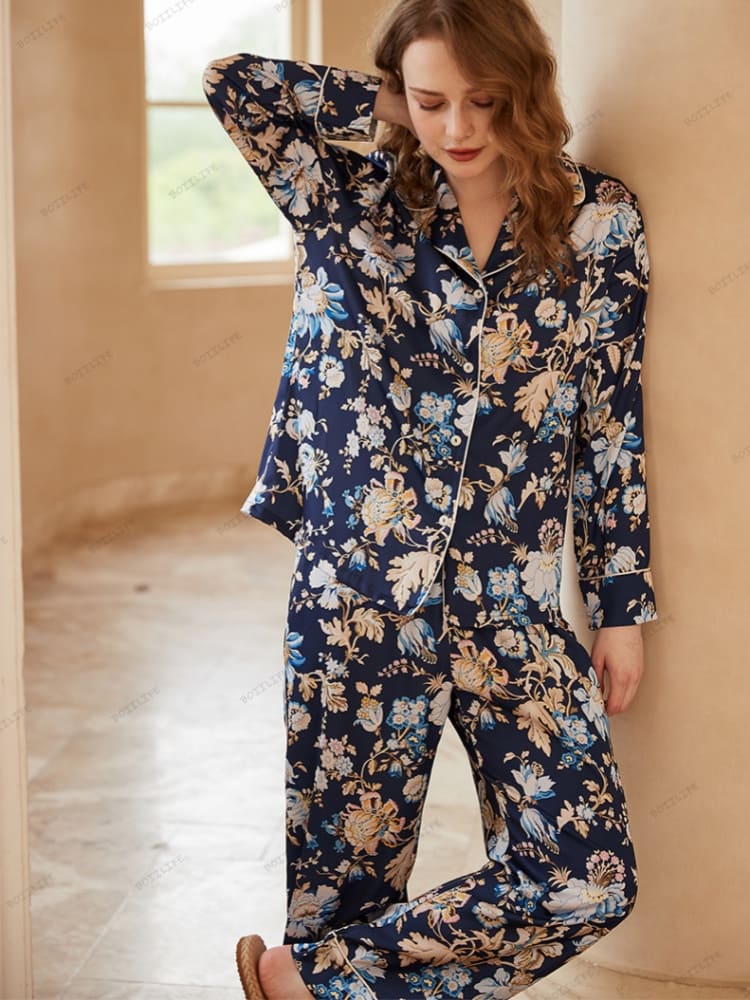 Begonia pyjama-loungekledingset met lange mouwen en bloemenprint
