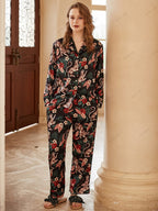 Loungewear-set met lange mouwen van ijszijde met Jaguar en bloemenprint