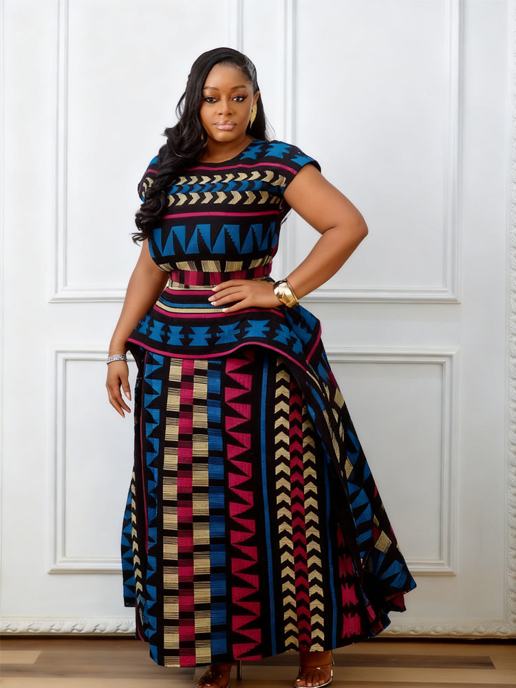 Meerlagige Afrikaanse print peplum maxi-jurk