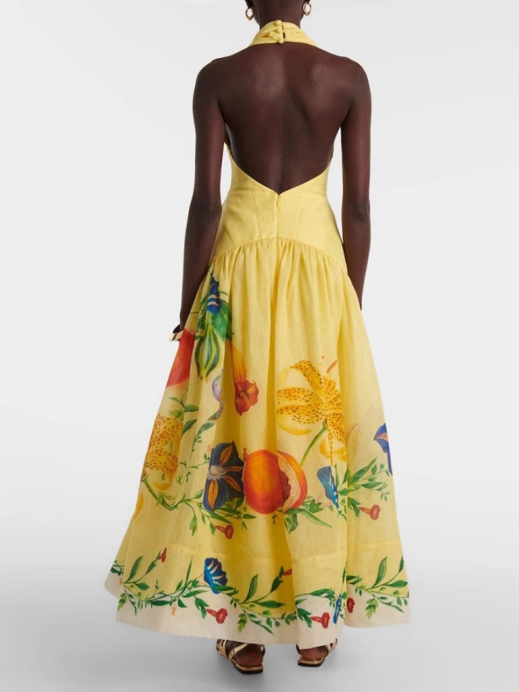 Bloemenprint halter maxi-jurk