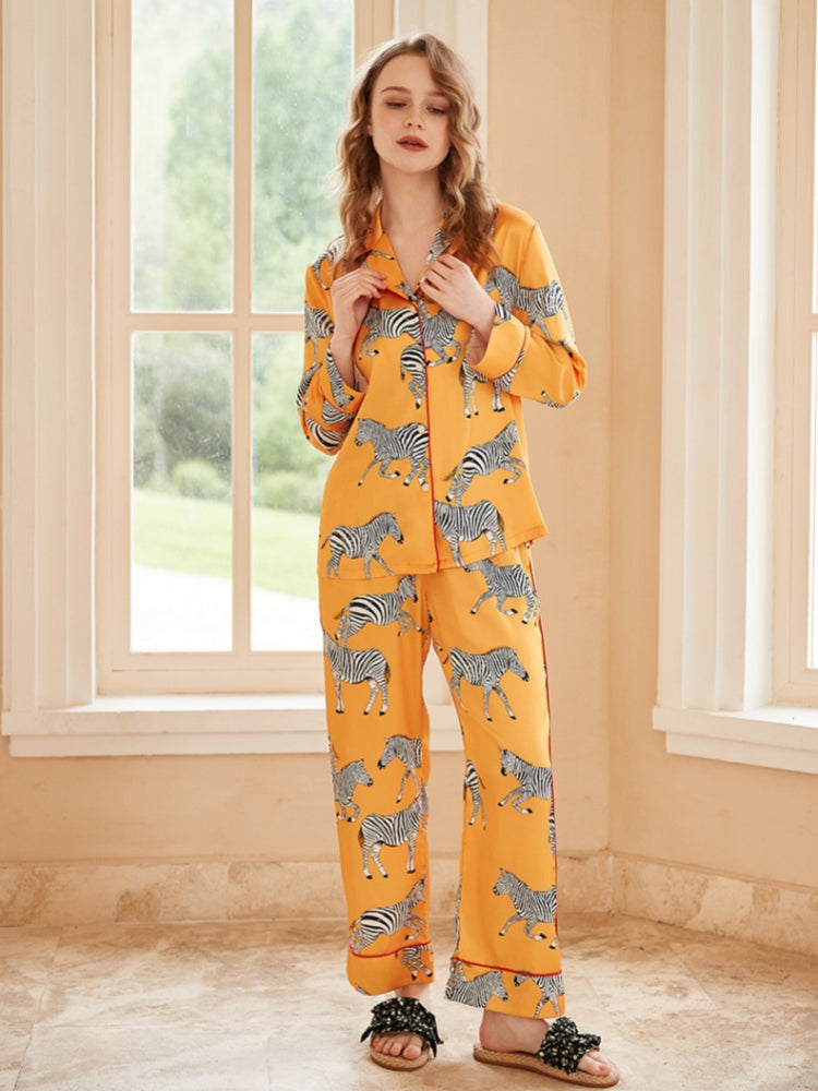 Zebra Print Lange Mouwen Loungewear Set - Geel