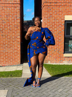 Fina Ankara Short Mini Dress | Blue and Orange African Print