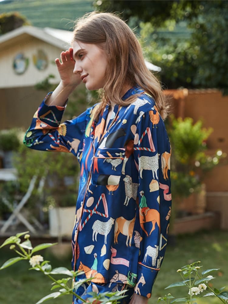 Schattige Cartoon Dierenprint Lange Mouwen Pyjama Set