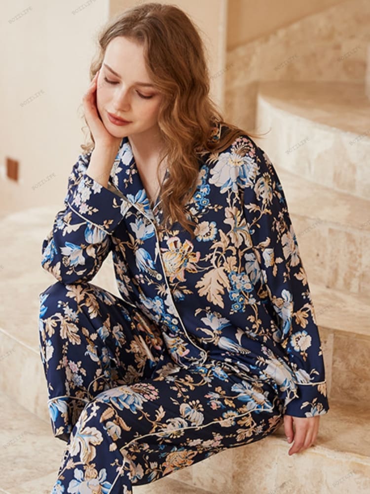 Begonia pyjama-loungekledingset met lange mouwen en bloemenprint