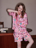 Loungewear-set met korte mouwen van ijszijde met olifanten- en meubelprint