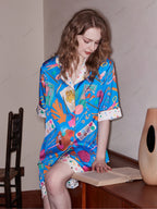 Casual loungewear-set met korte mouwen en briefpapierprint - Blauw