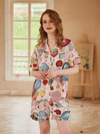 Pyjamaset met heteluchtballonprint van ijszijde met open voorkant en korte mouwen