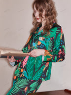 Loungewear-set met lange mouwen van ijszijde met tijger- en apenprint