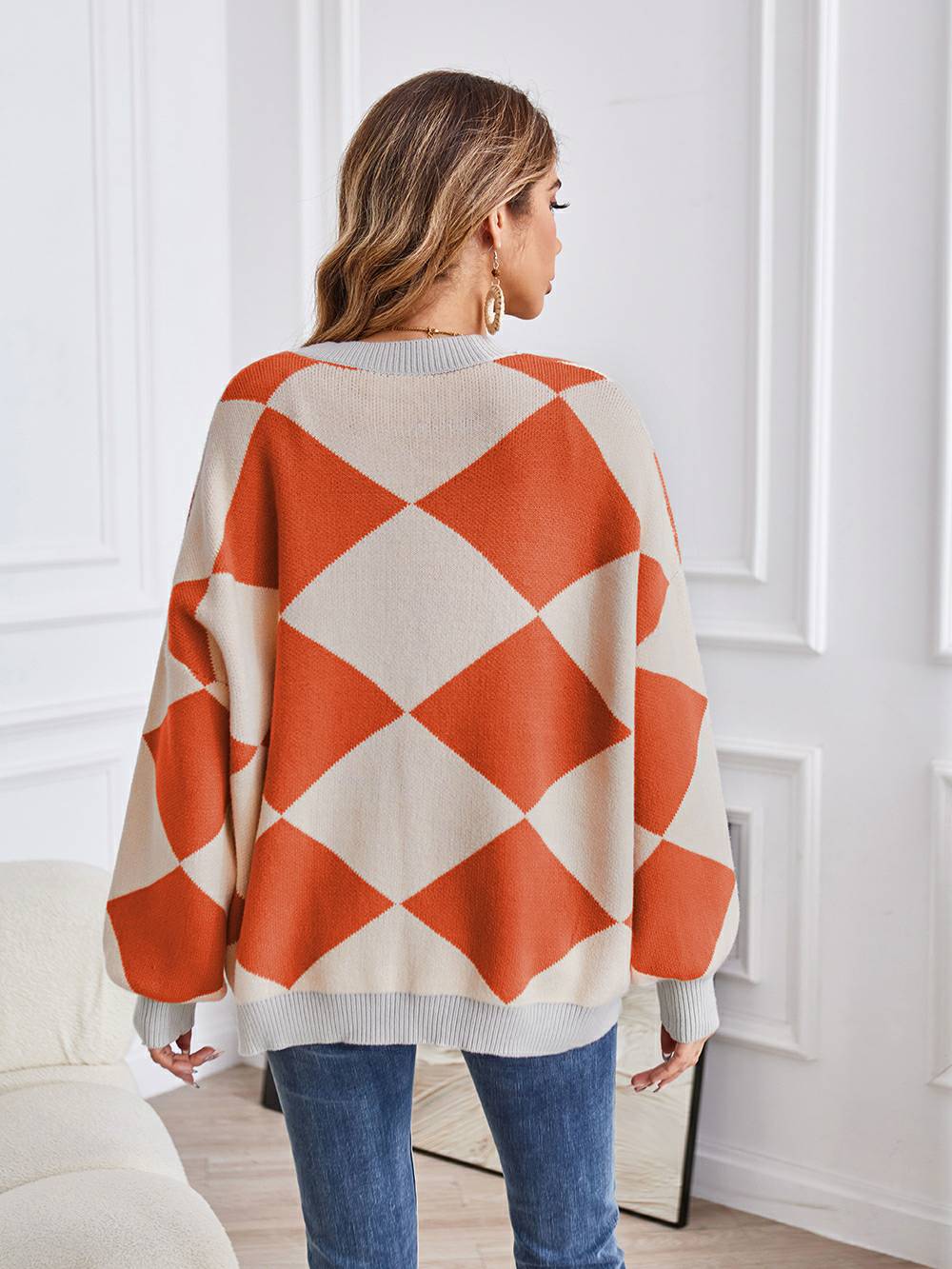 Gebreid vest met geometrische kleurenblokken en V-hals
