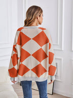 Gebreid vest met geometrische kleurenblokken en V-hals