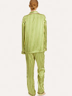 Vintage groene gestreepte pyjamaset met lange mouwen
