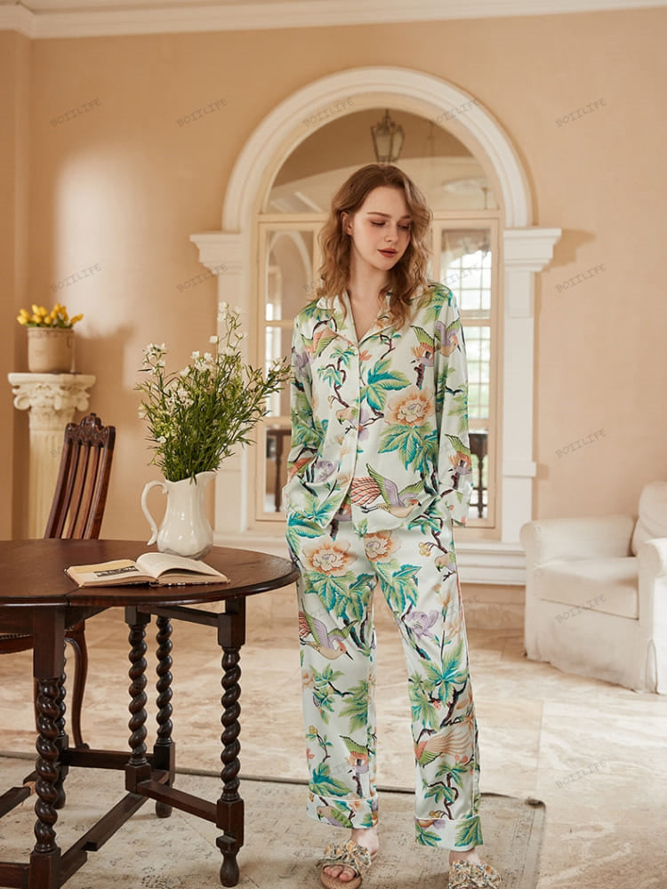 Pioenroosprint Lange Mouwen Loungewear Set