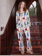 Loungewear-set met lange mouwen van ijszijde met franjespatroon