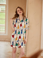 Loungewear-set met korte mouwen van ijszijde met franjepatroon