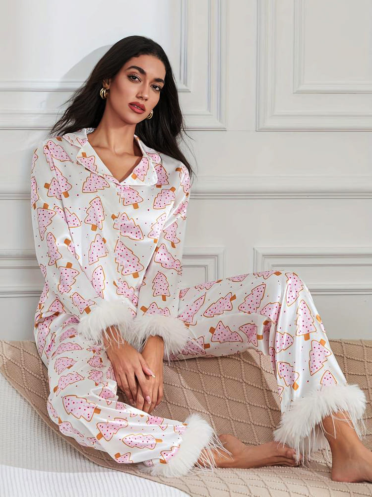 Kerstboomprint Satijnen Pyjama Set