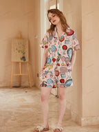 Pyjamaset met heteluchtballonprint van ijszijde met open voorkant en korte mouwen