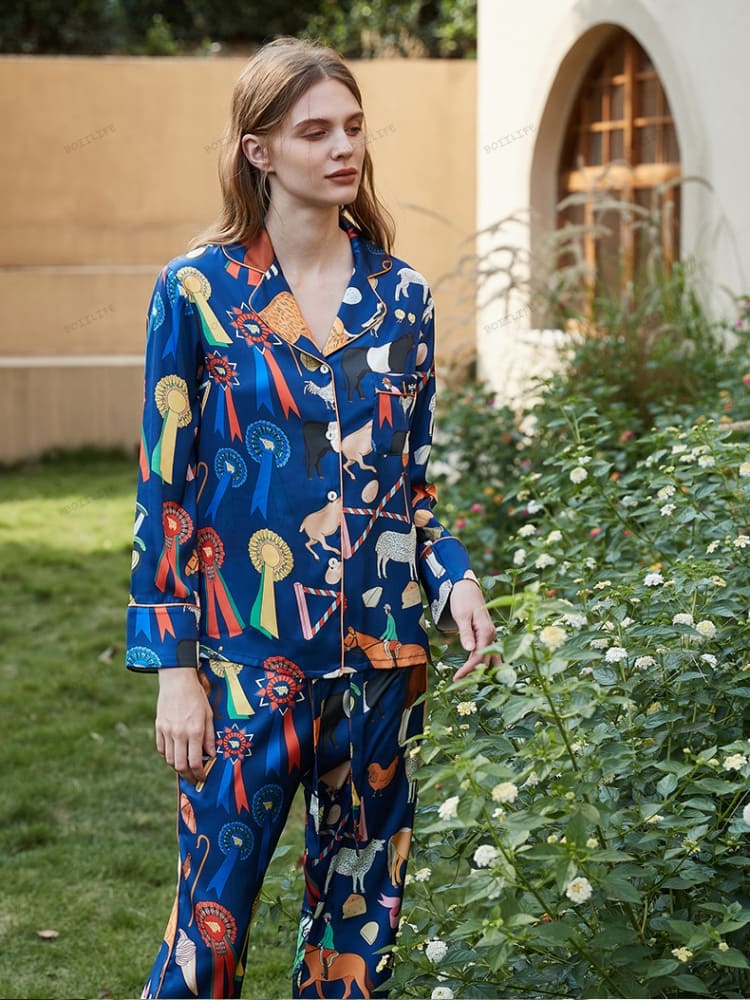 Schattige Cartoon Dierenprint Lange Mouwen Pyjama Set