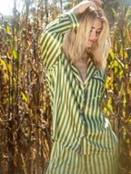 Vintage groene gestreepte pyjamaset met lange mouwen