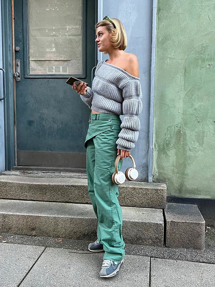 Street Style Lantaarn Mouw Crop Trui