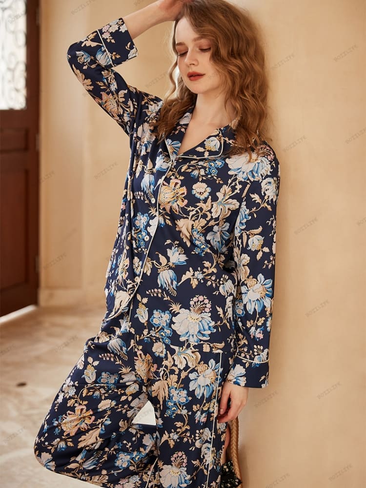 Begonia pyjama-loungekledingset met lange mouwen en bloemenprint