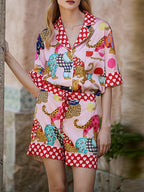 Dressing Zijden pyjamaset met luipaardprint
