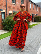 Lucia Ankara Maxi Dress | Orange African Print