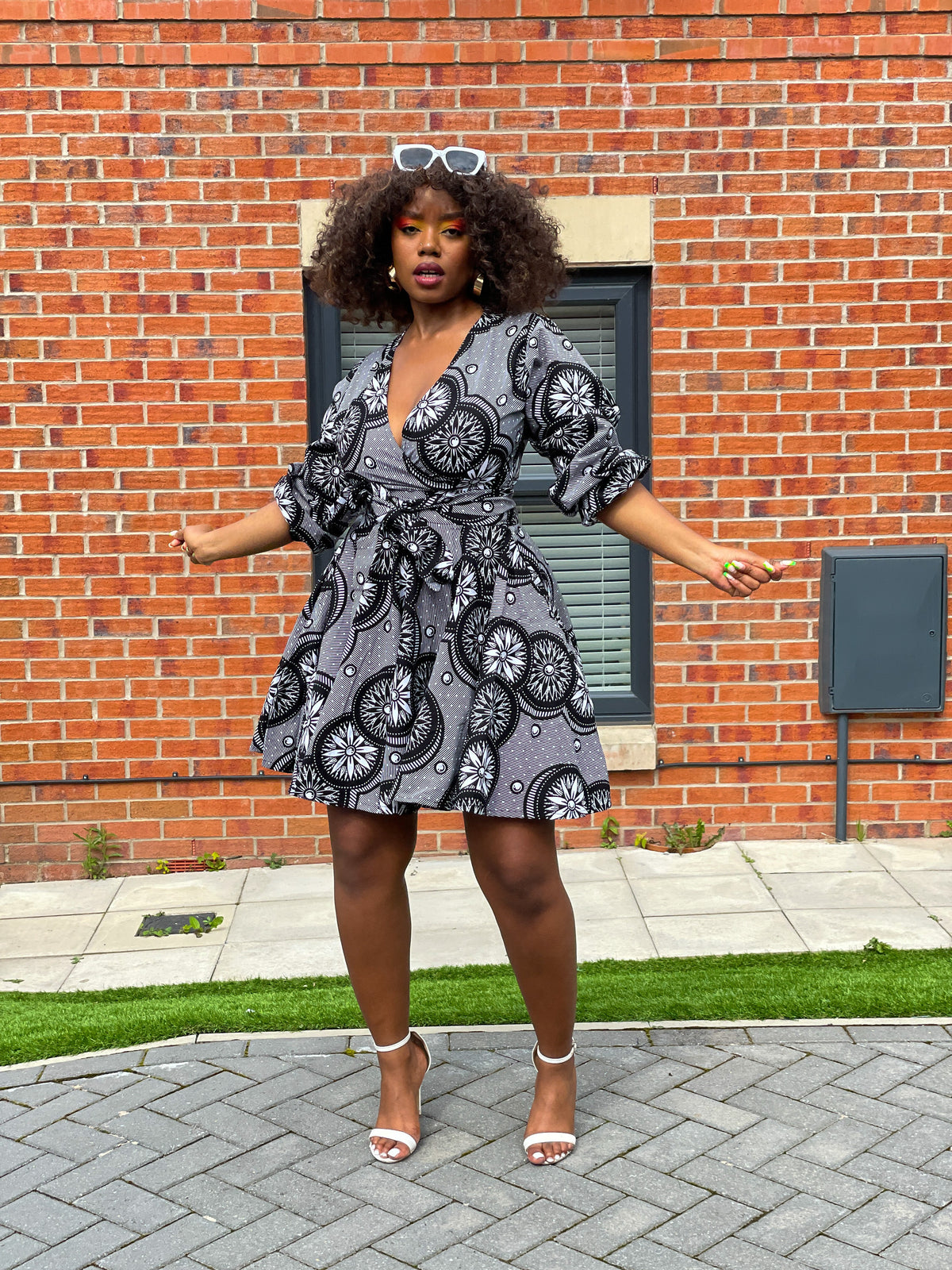 Bala Ankara Mini Short Dress | Black and White African Print