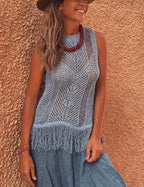 Thar Desert mouwloze gebreide top met kwastjes