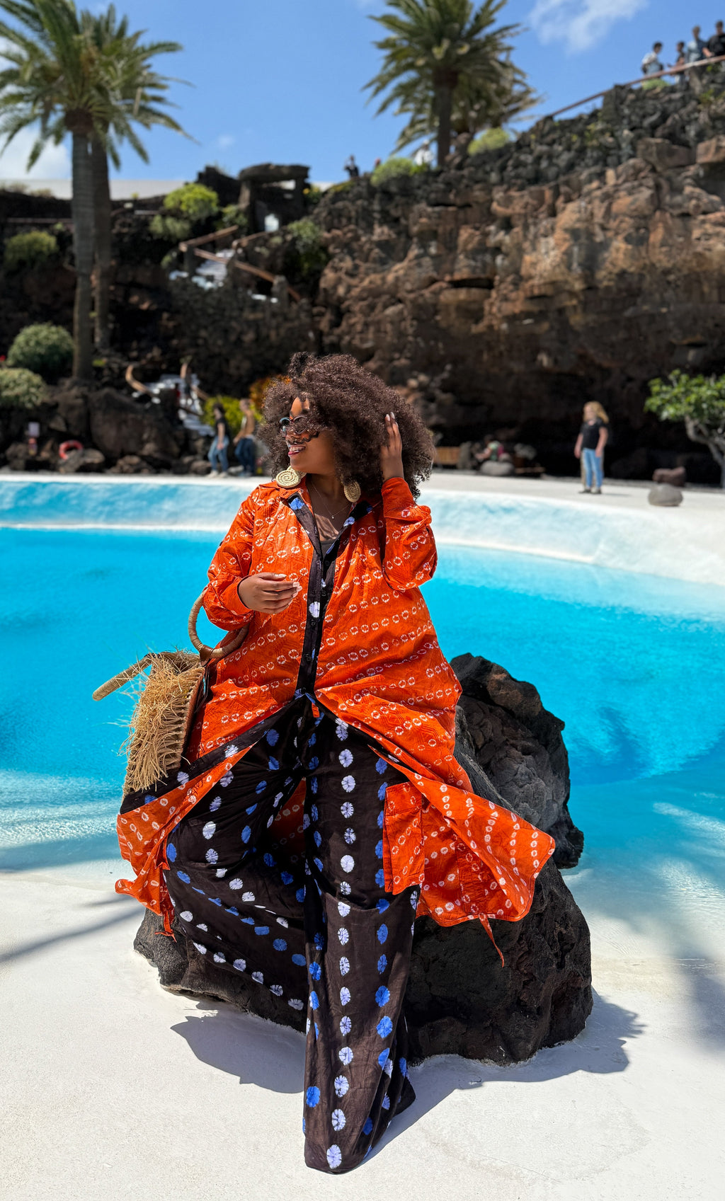 Tolu Adire Shirt Dress | Orange and White Pattern