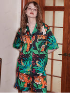 Loungewear-set met korte mouwen van ijszijde met tijger- en apenprint