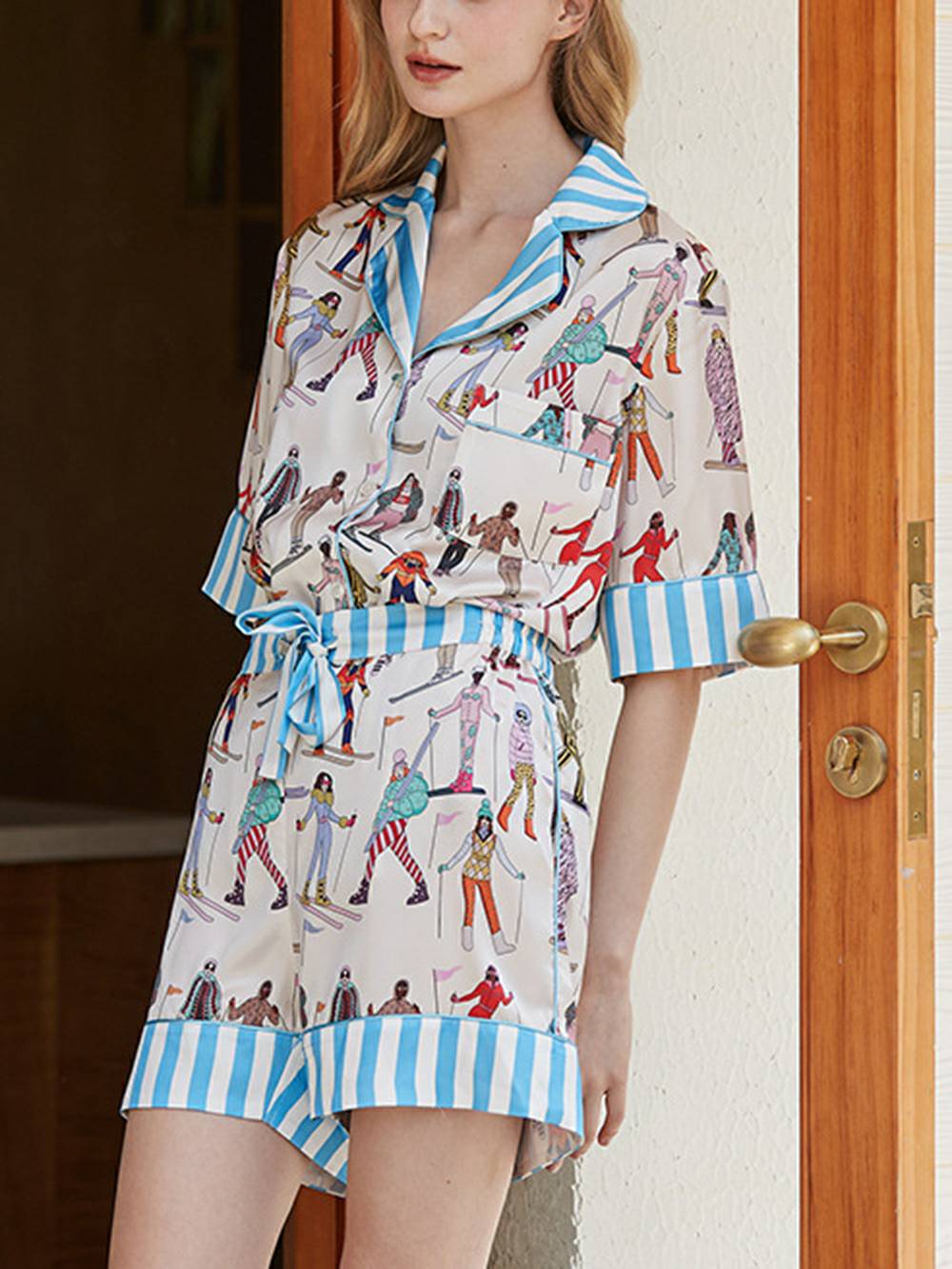 Pyjamaset met skisportprint