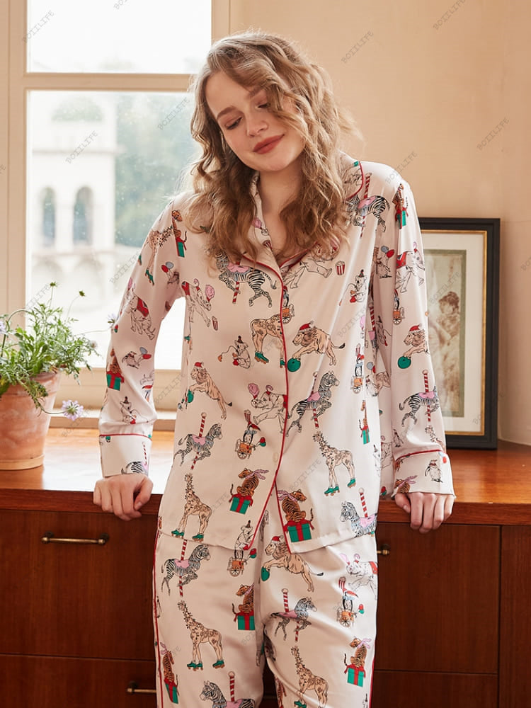 Circus Print IJszijde Lange Mouwen Loungewear Set
