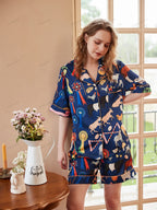 Schattige Cartoon Dierenprint Korte Loungewear Set
