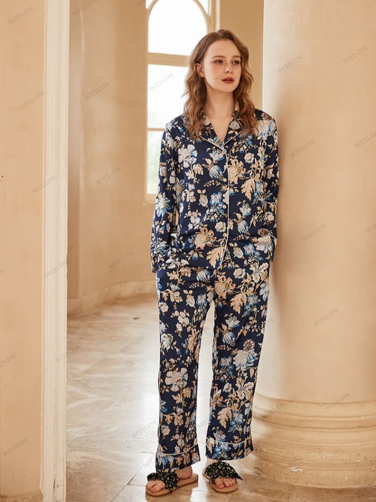 Begonia pyjama-loungekledingset met lange mouwen en bloemenprint