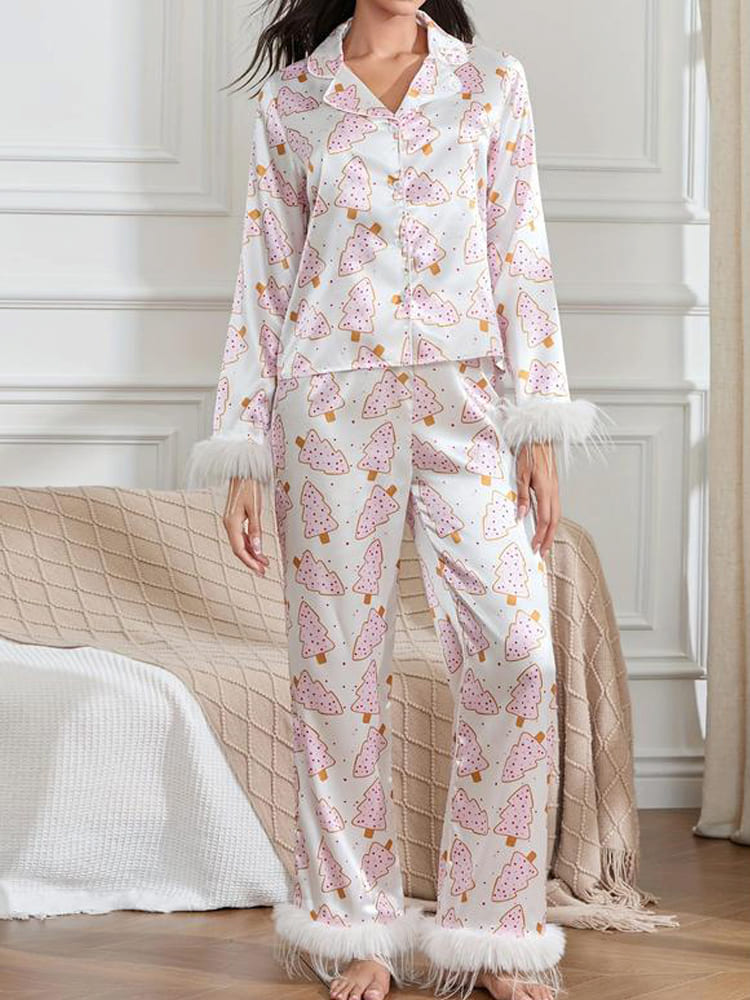 Kerstboomprint Satijnen Pyjama Set