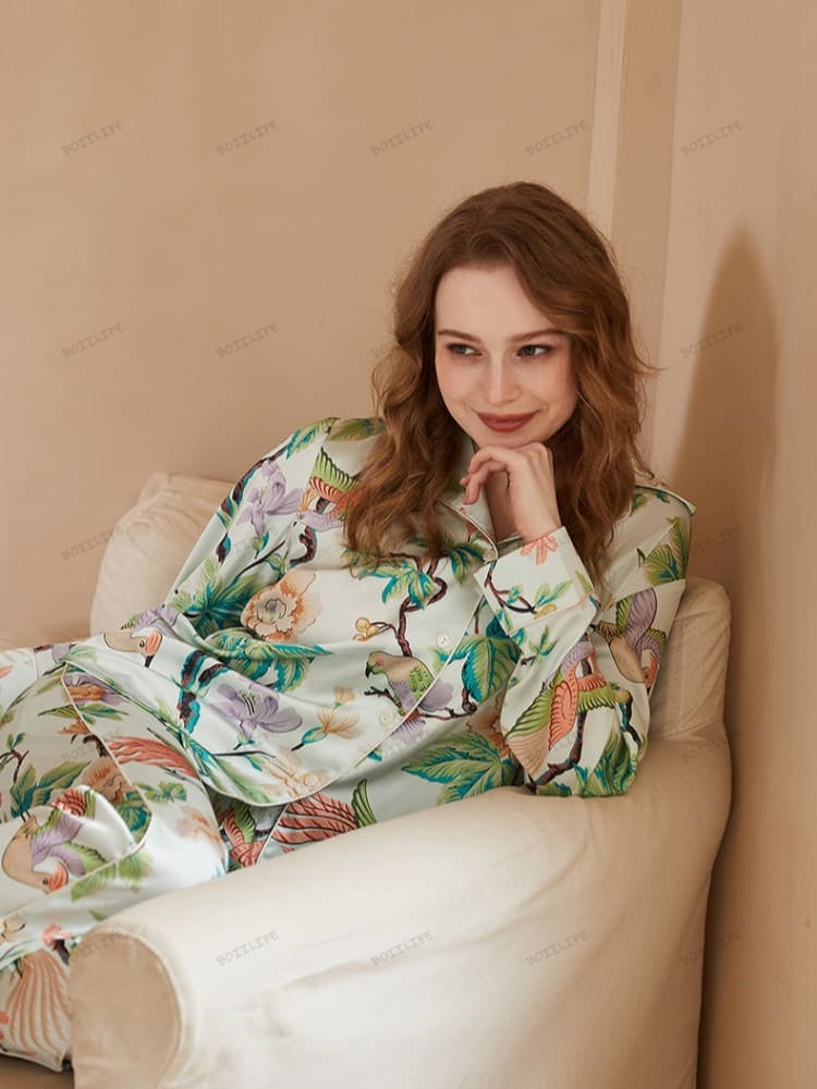 Pioenroosprint Lange Mouwen Loungewear Set