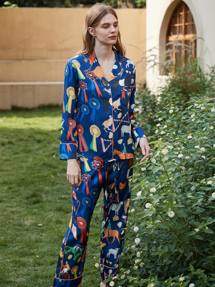 Schattige Cartoon Dierenprint Lange Mouwen Pyjama Set