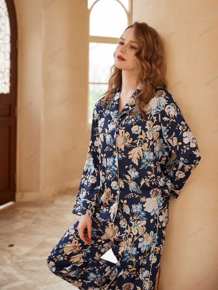 Begonia pyjama-loungekledingset met lange mouwen en bloemenprint