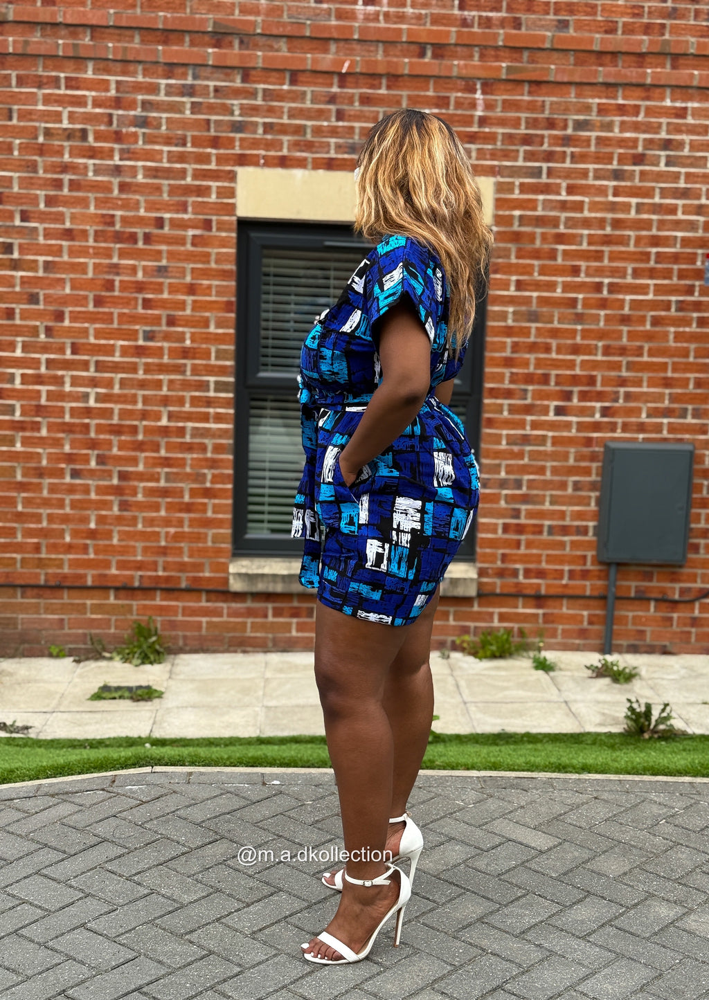 Tosin Playsuit | Blue & White Print