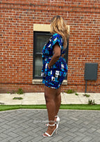 Tosin Playsuit | Blue & White Print