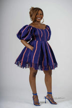 Bisola Mini Dress | Blue Aso Oke African Fashion