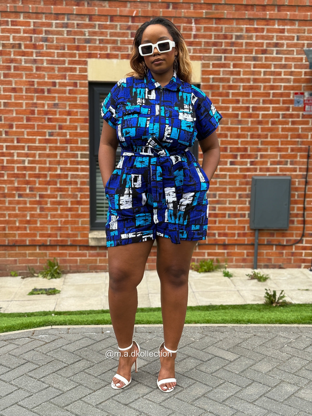 Tosin Playsuit | Blue & White Print