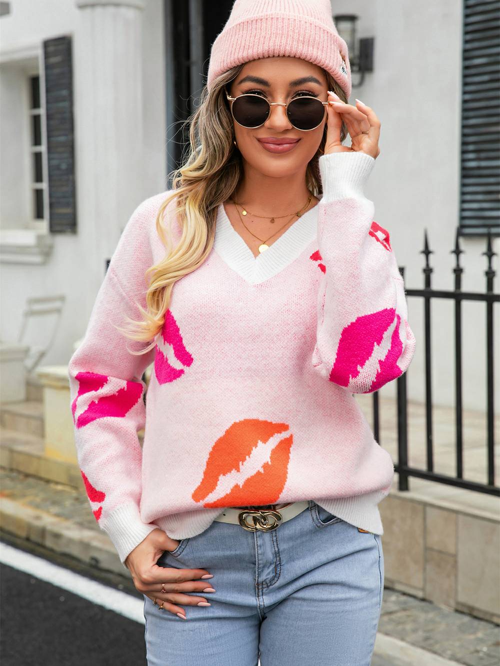 Lips of Love gebreide trui met V-hals