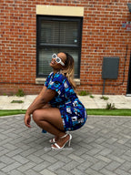 Tosin Playsuit | Blue & White Print