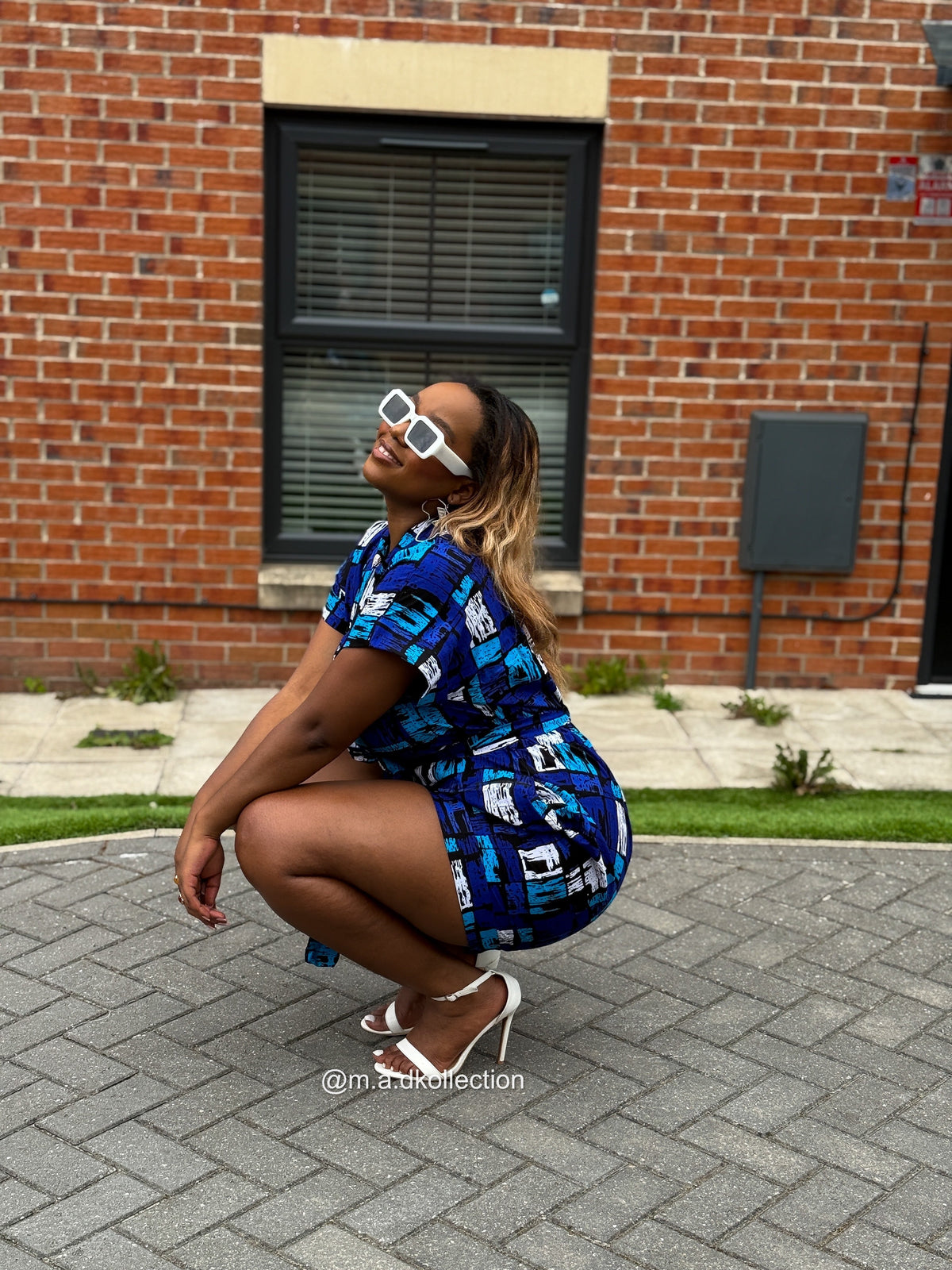 Tosin Playsuit | Blue & White Print