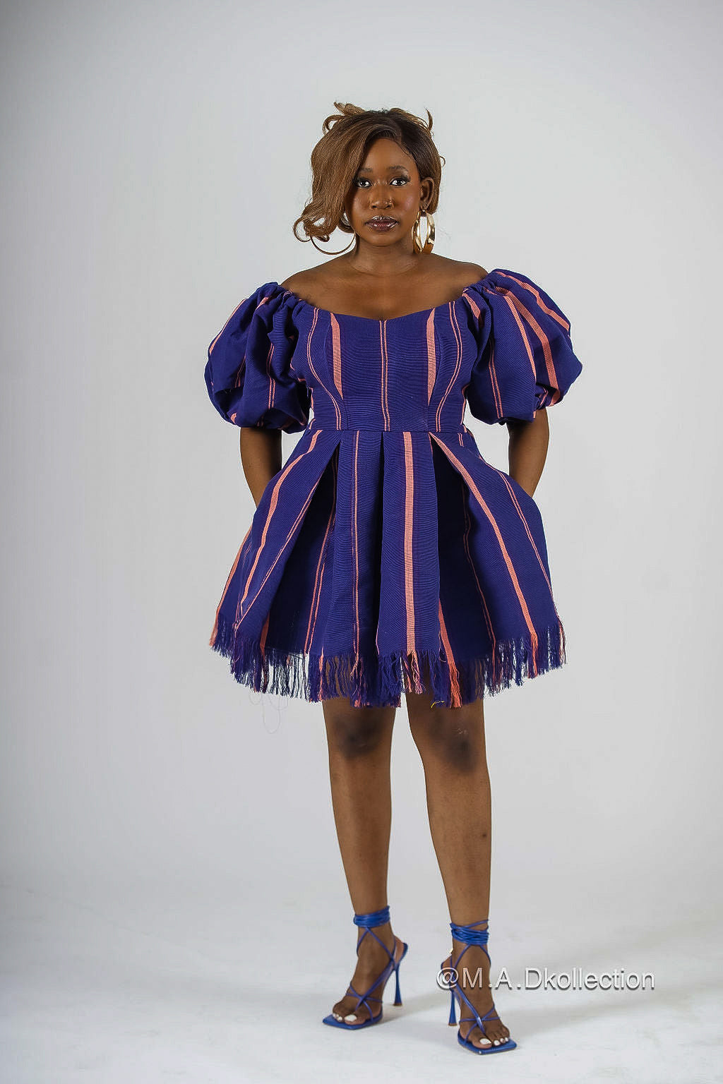 Bisola Mini Dress | Blue Aso Oke African Fashion