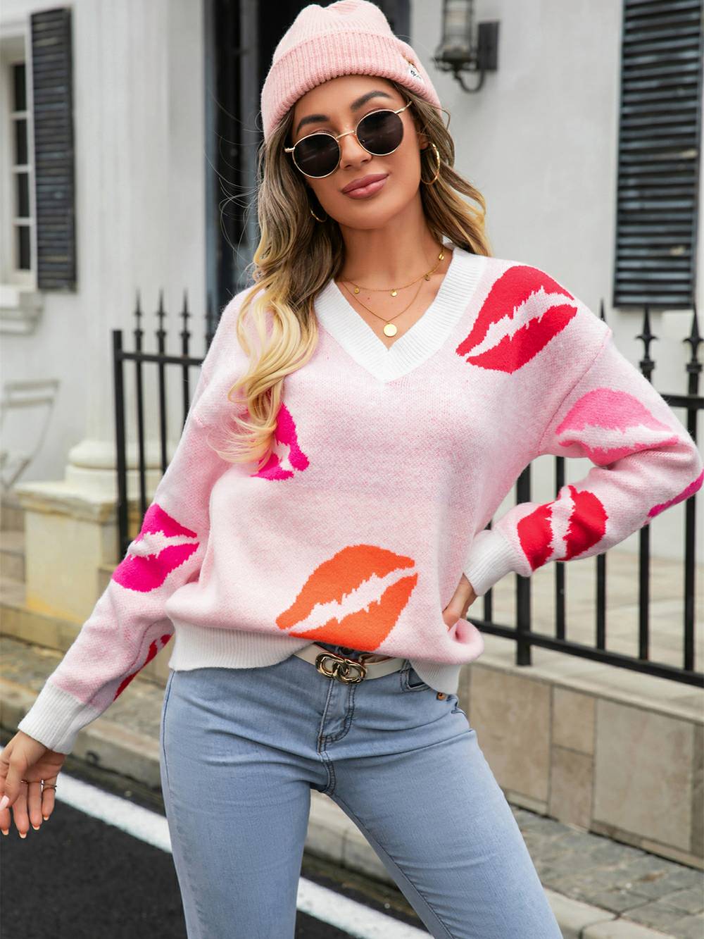 Lips of Love gebreide trui met V-hals