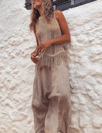Thar Desert mouwloze gebreide top met kwastjes