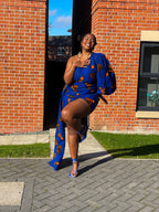Fina Ankara Short Mini Dress | Blue and Orange African Print