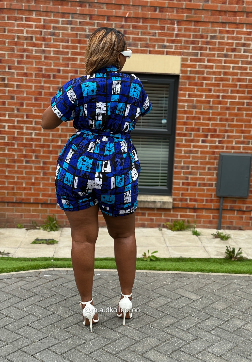 Tosin Playsuit | Blue & White Print
